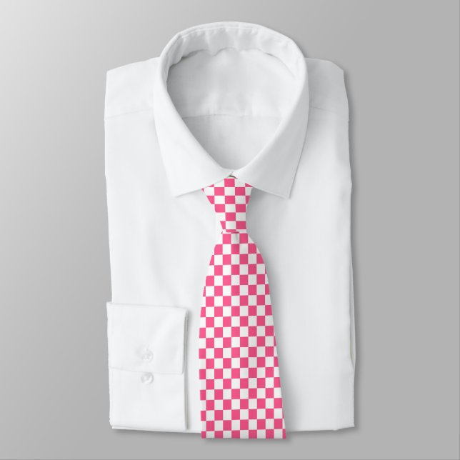 Chequered Hot Pink and White Tie (Tied)