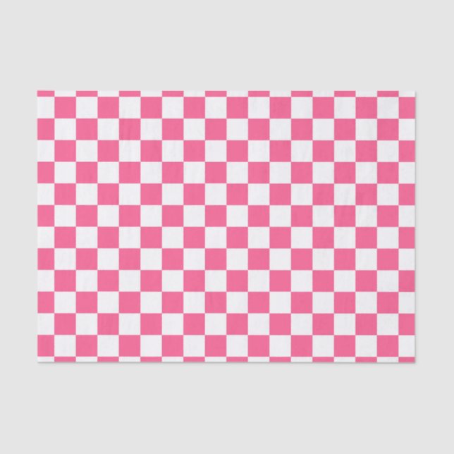 Chequered Hot Pink and White Tissue Paper (Front)