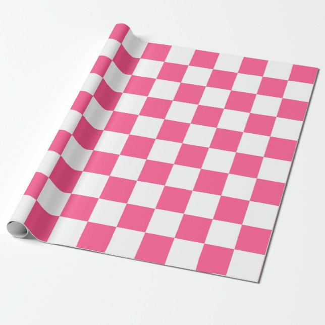 Chequered Hot Pink and White Wrapping Paper (Unrolled)
