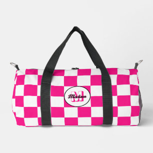 Chequered Hot pink white geometric retro Monogram Duffle Bag