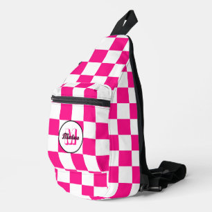 Chequered Hot pink white geometric retro Monogram Sling Bag