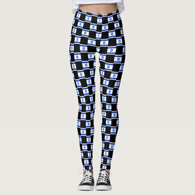 Chequered Israel Flag Pattern  Leggings (Front)