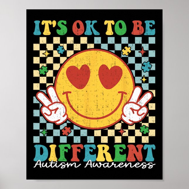 Chequered It Is Ok To Be Different Autism Awarenes Poster (Front)