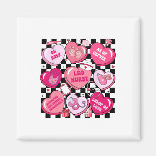 Chequered Landd Nurse Valentine Candy Heart Labour Magnet