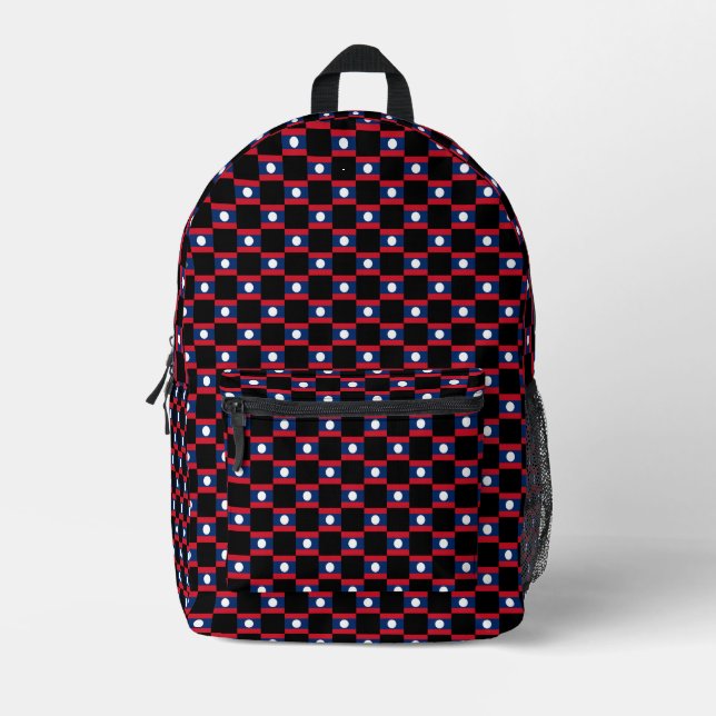 Chequered Laos Flag Pattern  Printed Backpack (Front)