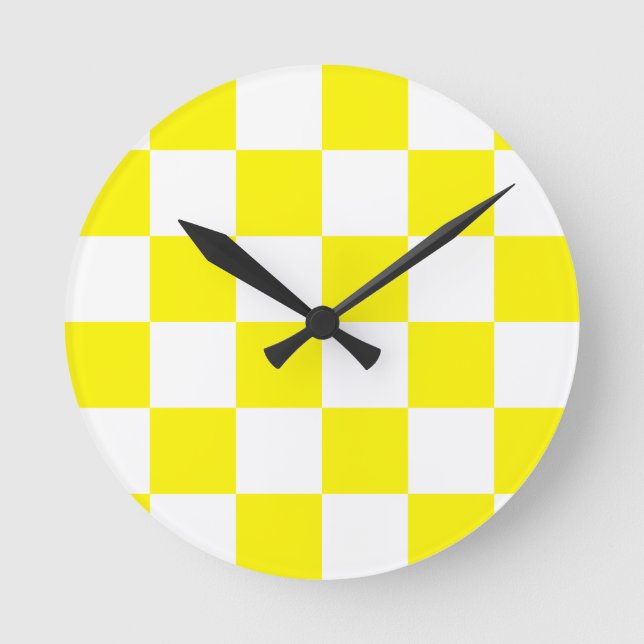 Chequered Large - White and Lemon Round Clock (Front)