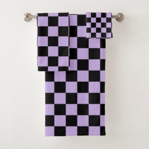 Chequered Lavender and Black Bath Towel Set