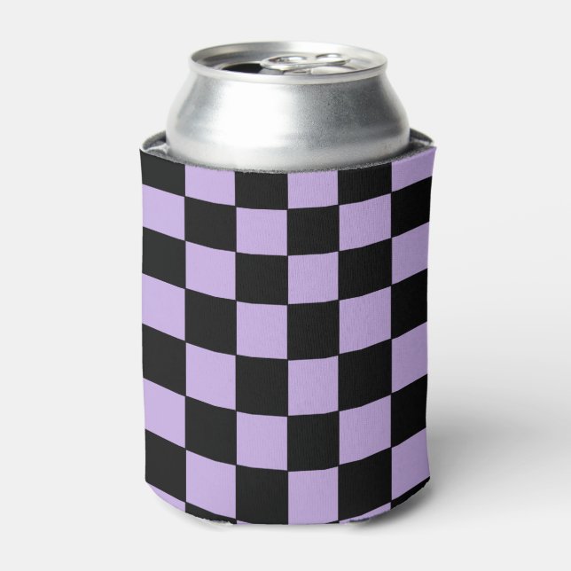 Chequered Lavender and Black  Can Cooler (Can Front)