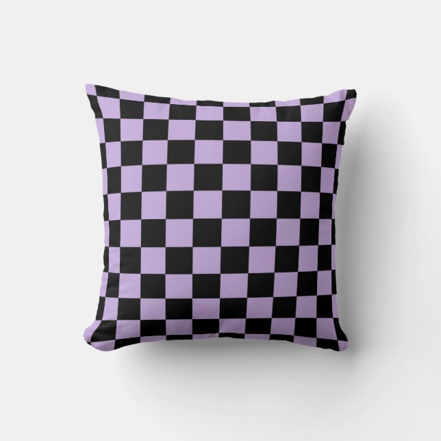 Chequered Lavender and Black Cushion (Front)