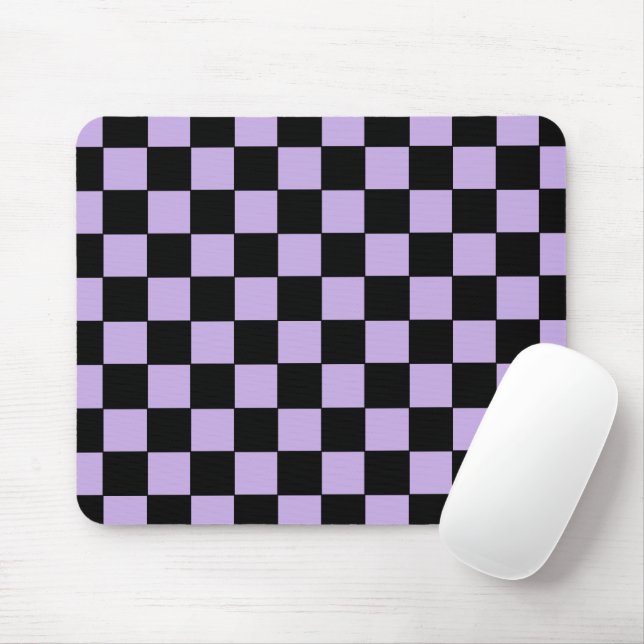 Chequered Lavender and Black  Mouse Mat (With Mouse)