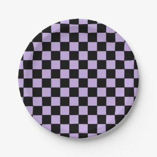Chequered Lavender and Black Paper Plate