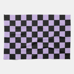 Chequered Lavender and Black  Tea Towel