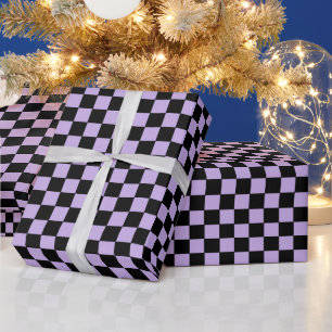 Chequered Lavender and Black Wrapping Paper