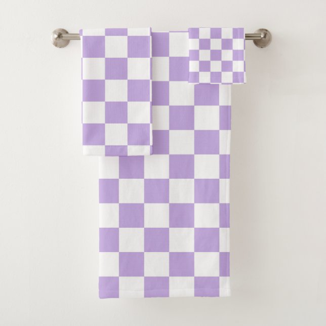 Chequered Lavender and White Bath Towel Set (Insitu)
