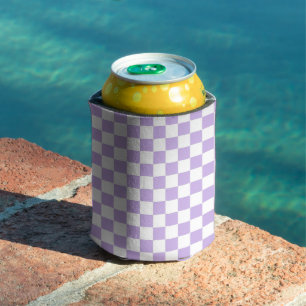 Chequered Lavender and White Can Cooler