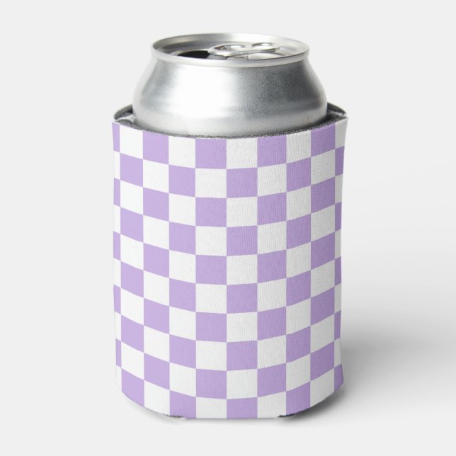 Chequered Lavender and White Can Cooler (Can Front)