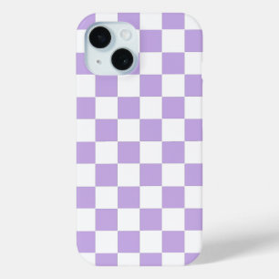 Chequered Lavender and White iPhone 15 Case