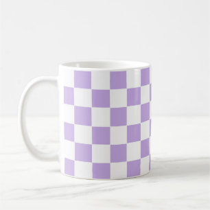 Chequered Lavender and White Coffee Mug