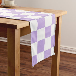 Chequered Lavender and White Long Table Runner