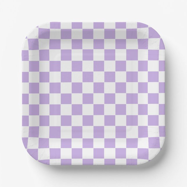 Chequered Lavender and White Paper Plate (Front)