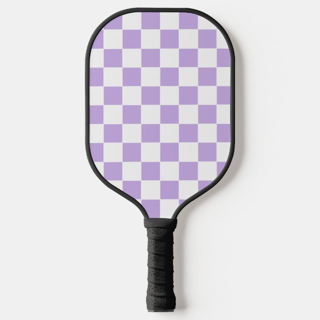 Chequered Lavender and White Pickleball Paddle (Front)