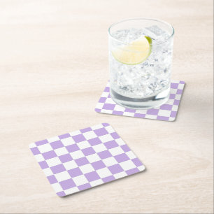 Chequered Lavender and White Square Paper Coaster