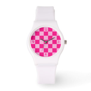 Chequered light hot pink geometric retro w numbers watch