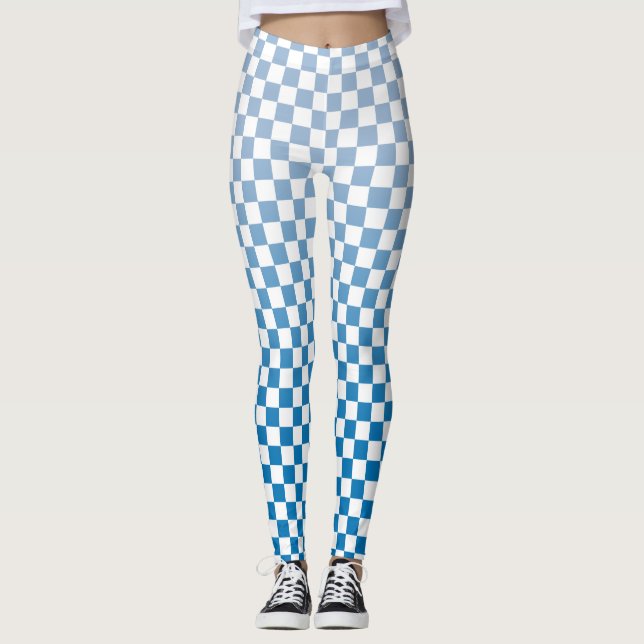 Chequered Light to Dark Blue Gradient Pattern Leggings (Front)