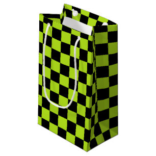 Chequered Lime Green and Black Small Gift Bag