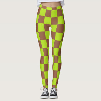 Chequered Lime Green and Brown Leggings