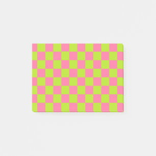 Chequered Lime Green and Pink Post-it Notes
