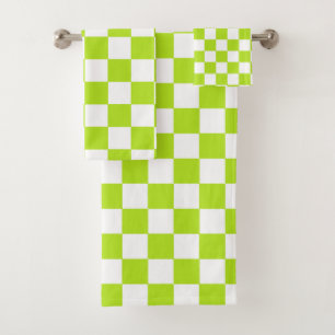 Chequered Lime Green and White Bath Towel Set
