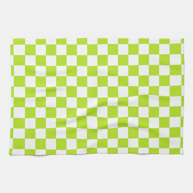 Chequered Lime Green and White Tea Towel (Horizontal)
