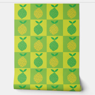 Chequered Lime Green and Yellow Lemon  Wallpaper