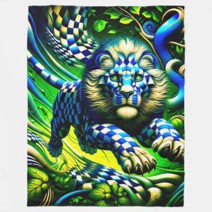Chequered Lion Fleece Blanket