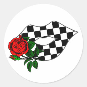 Chequered lips kiss red rose T-Shirt Classic Round Sticker