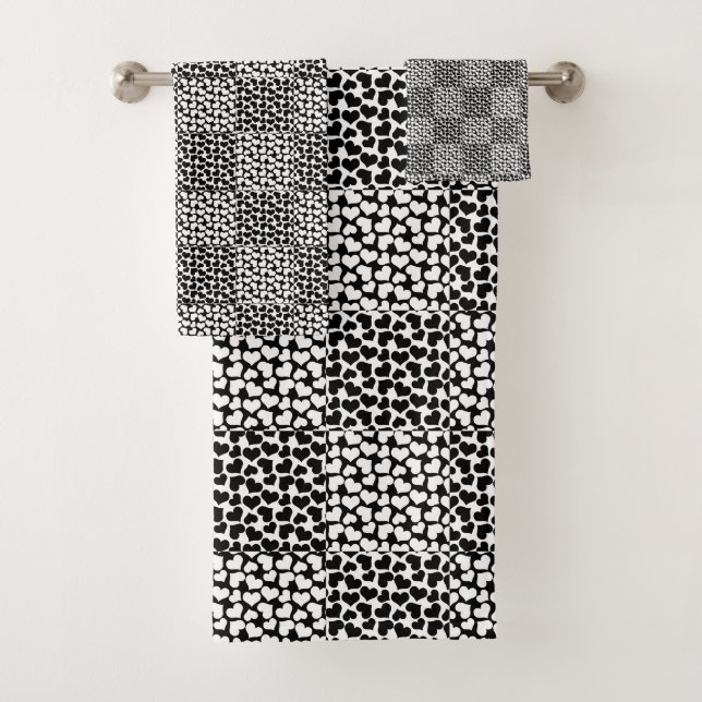 Chequered Love in Black and White  Bath Towel Set (Insitu)