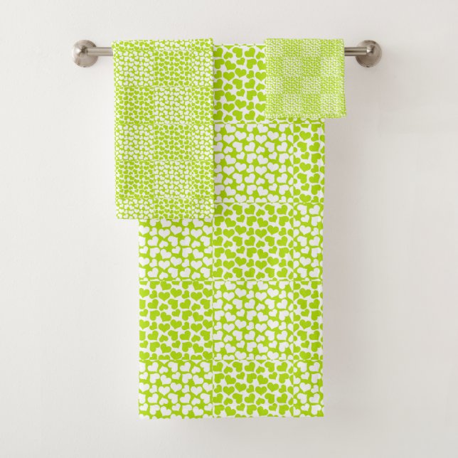 Chequered Love in Lime Green and White  Bath Towel Set (Insitu)
