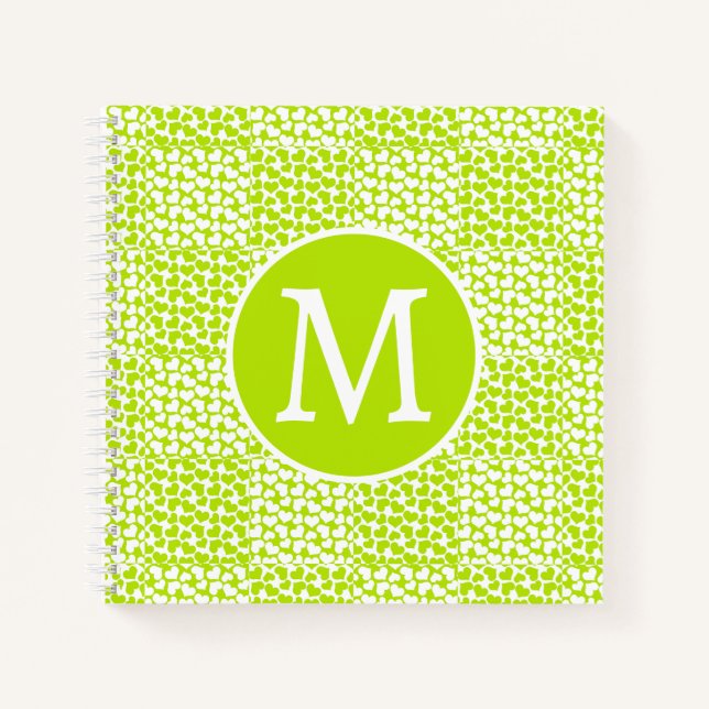 Chequered Love in Lime Green and White Monogram Notebook (Front)