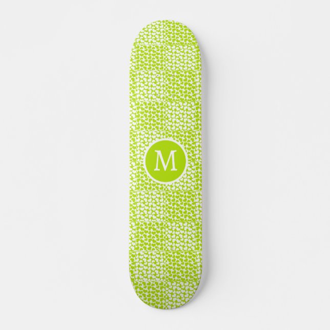 Chequered Love in Lime Green and White Monogram Skateboard (Front)