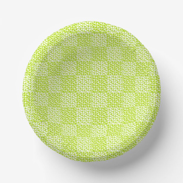 Chequered Love in Lime Green and White  Paper Plate (Front)