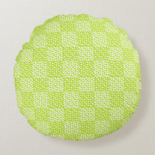 Chequered Love in Lime Green and White Round Cushion