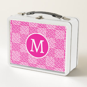 Chequered Love in Magenta and White Monogram Metal Lunch Box