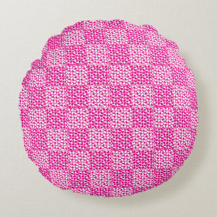 Chequered Love in Magenta and White Round Cushion