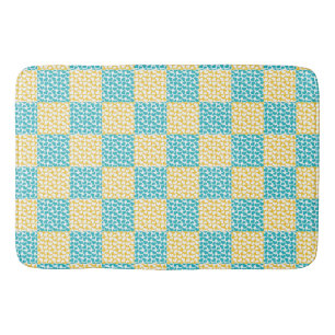 Chequered Love in Turquoise, Yellow, and White Bath Mat