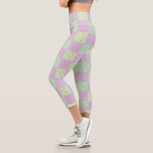Chequered Love-Pastel Pink, Yellow, Purple & Green Capri Leggings