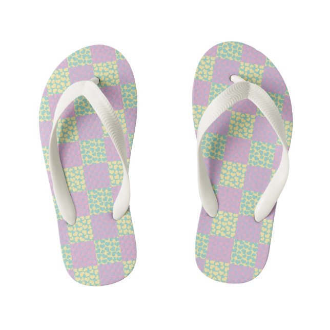 Chequered Love-Pastel Pink, Yellow, Purple & Green Kid's Flip Flops (Footbed)