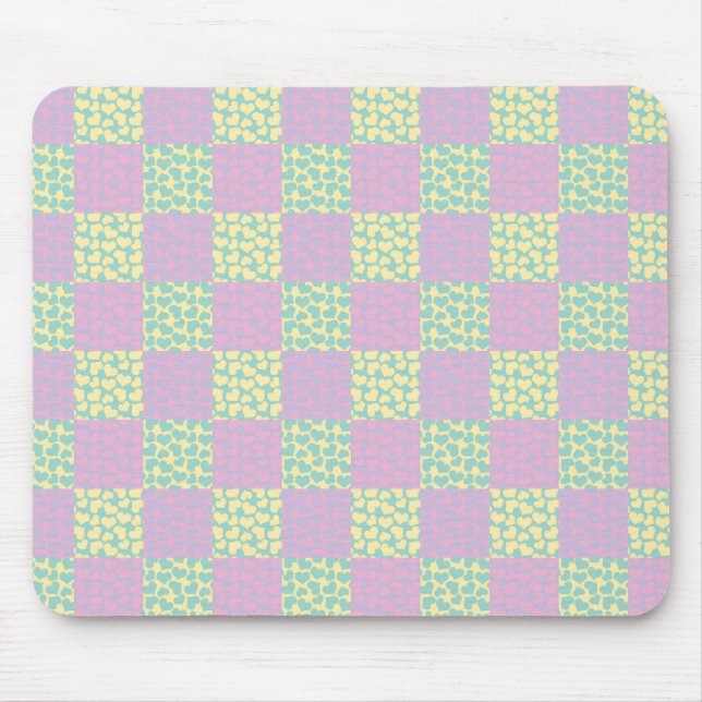 Chequered Love-Pastel Pink, Yellow, Purple & Green Mouse Mat (Front)