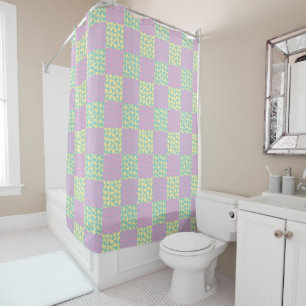 Chequered Love-Pastel Pink, Yellow, Purple & Green Shower Curtain