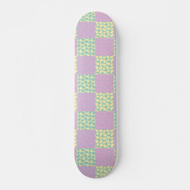 Chequered Love-Pastel Pink, Yellow, Purple & Green Skateboard (Front)